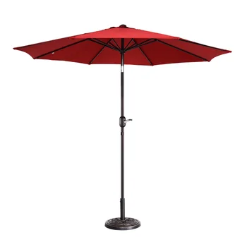 Villacera 9' מרפסת חיצונית מטריה עם 8 צלעות אלומיניום התורן, הטיה אוטומטי, עמעום עמידים שוק מטריה אדומה