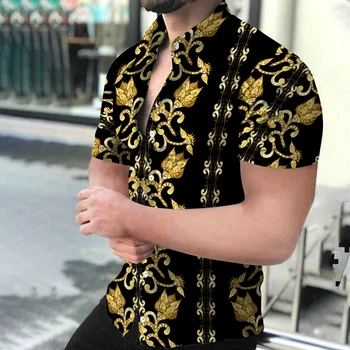 הקיץ הוואי חולצות לגברים פרח הדפסה שרוול קצר יוקרה חברתית החולצה מזדמן מנופחים מקסימום חולצה Homme בגדי גברים