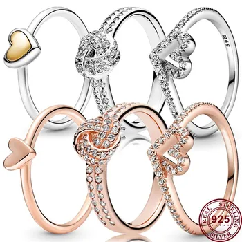 חדש 925 כסף מעולה מצוירים ביד אוהבת הלב קשר המבקשים העצם של נשים טבעת נישואין מתנה באיכות גבוהה אופנה קסם תכשיטים