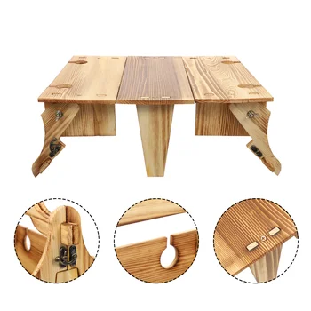 שולחן מתקפל סל שולחן-עץ ציוד קמפינג פיקניק אביזר הארוחה לסועדים עץ כפול מטרה