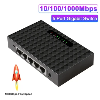 10/100/1000Mbps מתג רשת Gigabit Switch Mini 5 נמל מהר מתג Ethernet LAN רכזת RJ45 Ethernet ו-מיתוג רכזת דלף.
