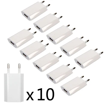 10PCS הרבה נסיעות קיר טעינת מטען USB מתאם מתח AC של האיחוד האירופי Plug עבור iPhone של אפל X XS מקס מר 8 7 6 6 5 5 סה 5C 3GS 4 4S