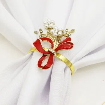 12pcs/lot פשוט הזהב מפיות טבעת פרפר אדומה פנינה מפית כפתור מסעדת מלון בד טבעת מתכת מפיות טבעת