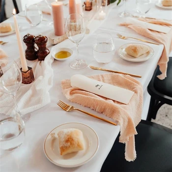 12pcs חתונה, מסיבת יום הולדת קישוט 100% כותנה מסעדה מפיות בד גזה שולחן ראנר, מפיות בד בד השולחן