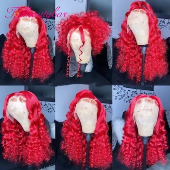 13×6 תחרה קדמית פאה לנשים מראש קטף שקופים תחרה בצבע אדום גלי הקדמי של תחרה שיער אדם פאות רמי Brazilian180%