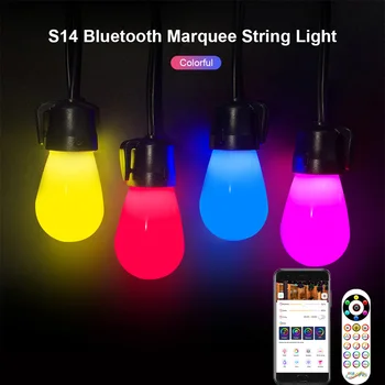 15 מ ' 15 נורות חיצוני LED אורות מחרוזת עם Bluetooth שלט RGB S14 הנורה פיות אורות מחרוזת חתונה החג גן עיצוב