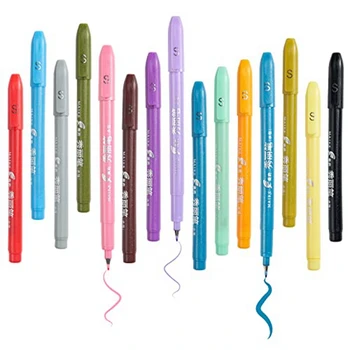 15Piece סימן עטי מברשת על בסיס מים ביומן העט מגוון צבעים מברשות, עטים