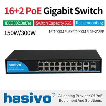 16 יציאות POE לעבור עם 2 Gigabit SFP 16 פו 2 SFP יציאות Gigbit פו רשת Ethernet Switch 1000Mbps
