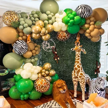 1Set ' ונגל ספארי בלון גרלנד קשת ערכת ילדים מסיבת יום הולדת אספקה צבי דפוס זהב לבן Ballons מקלחת תינוק קישוט