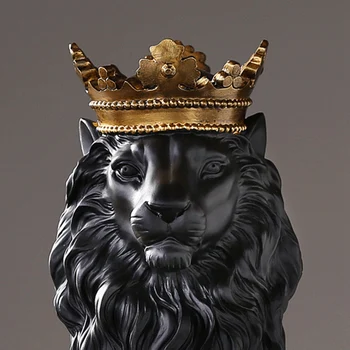 2 יח ' הכתר האריה פסל המשרד הביתי בר זכר אריה אמונה שרף פיסול אמנות חיה אמנות עיצוב תכשיטים, זהב ושחור