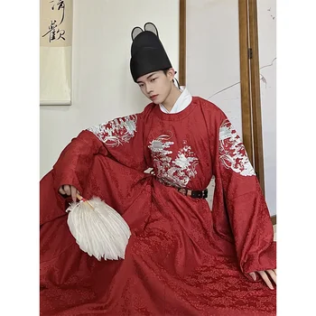 2 צבעים של הגברים סיבוב צווארון החלוק סיניים שושלת מינג רקום Hanfu החליפה רטרו מסורתי אופנה גלימה Elegent תחפושת