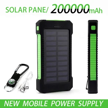 200000mAh העליון אנרגיה סולארית בנק עמיד למים חירום מטען סוללה חיצוני Powerbank עבור מי iPhone Samsung LED אור SOS