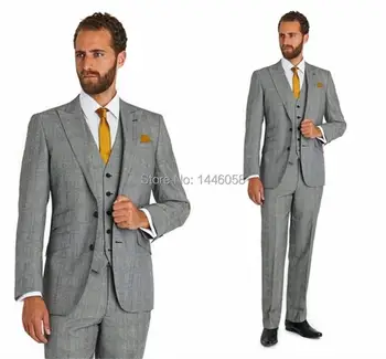 2017 בהתאמה אישית Mens אפור בהיר חליפות עסקים רשמית טוקסידו לגברים חליפה לגברים חליפות חתונה החתן חליפות (ז ' קט+מכנסיים+אפוד+עניבה)