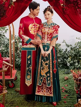 2021 אוהבי מודרני Cheongsam האדום פניקס רקמה צ ' יפאו בסגנון סיני שמלת החתונה מזרחי בגדים בגודל S-2XL