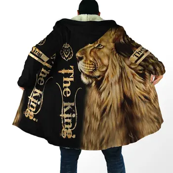 2021 חורף אופנה, Mens הגלימה אוהבת חיות אריה 3D הדפסה עבה צמר ברדס הגלימה יוניסקס מזדמן חם קייפ המעיל DP12