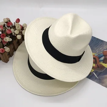 202102-fcm-10 הקיץ חלב לבן מוצק בעבודת יד נייר דשא חג fedoras כובע גברים, נשים, פנאי פנמה ג ' אז כובע