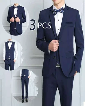 2022 עיצוב אופנה כחול-גברים חליפות בהזמנה אישית בלייזר מכנסי עבור החתן החתונה המעיל ללבוש למסיבה 3Pcs ' קט+אפוד+מכנסיים