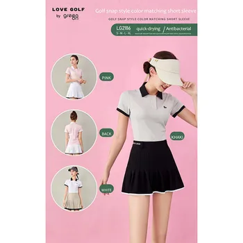 2023 אביב/קיץ גולף של נשים שרוול קצר חולצה קוריאני גרסה באיכות גבוהה Slim Fit לנשימה של הגברת גולף, חולצת פולו