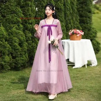 2023 סינית מסורתית בציר שמלה ruqun hanfu הלאומי פרח רקמה שיפון שמלה מזרחי עתיק שמלת נסיכה