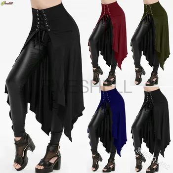 2023 שחור ימי הביניים חצאית נשים ליל כל הקדושים בציר Irregualr שולי Steampunk הנשים חצאיות ארוכות גותי אשף Cosplay שמלת חצאית