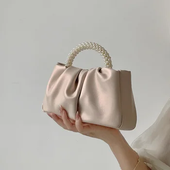 2023NEW אופנה פרל להתמודד עם נשים ערב מצמד ארנק תיקי יוקרה עיצוב מרובע תיקי כתף הנקבה קטנה Messenger Bag