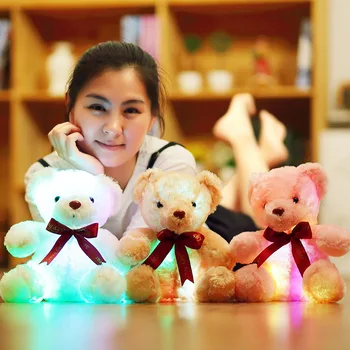 25cm קריקטורה Kawaii צבעוני זוהר פנדה צעצועים קטיפה יצירתי עניבת סרט דוב צעצועים קטיפה חדר קישוטים מתנות יום הולדת