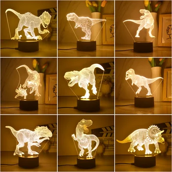 3D דינוזאור מנורת לילה LED דינו מנורה יפה USB אקריליק מנורת שולחן פעולה איור מנורת לילה לילדים מתנה המנורה עיצוב חדר השינה
