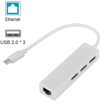 4 ב 1 סוג C-Hub USB 2.0 RJ45 Lan כרטיס רשת מחבר USB C מתאם Ethernet Mac, iOS, אנדרואיד, PC כרטיסי רשת RTL8152