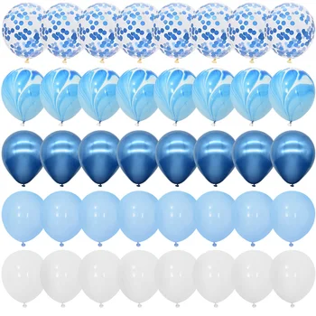40Pcs בלונים כחולים להגדיר אגת השיש מתכתי קונפטי בלון עבור הילדים מסיבת יום הולדת התינוק סיום חתונה קישוט