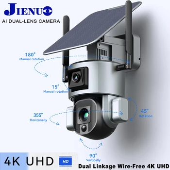 4K UHD מצלמת Ip אלחוטית 10x זום אופטי סולארי סוללה כפול עדשה חיצונית עמיד למים אבטחה טלוויזיה במעגל סגור מעקב אוטומטי לאתר