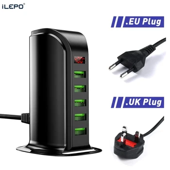 5 רב יציאת מטען USB Hub עבור הטלפון הנייד של האיחוד האירופי בבריטניה תקע אמריקאי עם תצוגת LED טעינת USB שולחן העבודה של תחנת העגינה מטענים