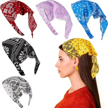 50Pcs אופנה קיץ פרחוני Printting שיער צעיף וינטג ' משולש בנדנות Hairband סרט אלסטי Headwrap אביזרים לשיער