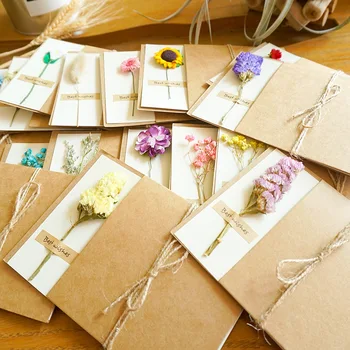5pcs בציר DIY קראפט נייר ההזמנה, כרטיס ברכה עם מעטפה בעבודת יד פרחים מיובשים מסיבת חתונה הזמנה המעטפה.