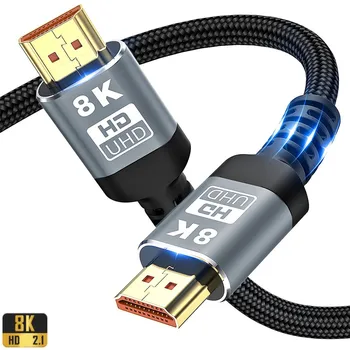 8K 60HZ HDMI תואם, כבל HDMI 2.1 עבור ה-Xbox PS5 PS4 Chromebook מחשבים ניידים HDMI תואם מפצל כבל דיגיטלי כבל 4K 120Hz
