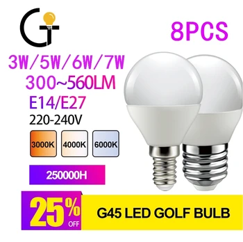 8pcs נורת LED מנורות G45 E14 E27 AC220V 240V הנורה כוח אמיתי 7W 6WW 5W 3W Lampada בסלון הבית הביא קשית