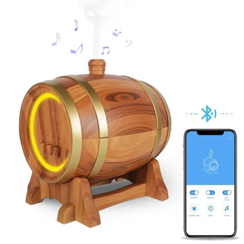 App בקרת ארומה מפזר חשמלי שמן אתרי אוויר אדים עם Bluetooth רמקול כיבוי אוטומטי עץ מלא חבית יין Diffusor