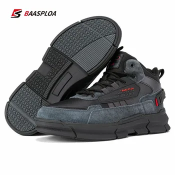 Baasploa גברים חורף כותנה-לוח נעליים חמות נעלי הליכה עור נוח עמיד למים חיצוני נעלי Non-להחליק ללבוש עמיד