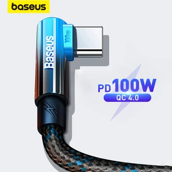 Baseus 100W מרפק כבל USB עבור Xiaomi Samsung S20 S21 טעינה מהירה USB C כבל 90 מעלות QC 3.0 המשחקים כבל