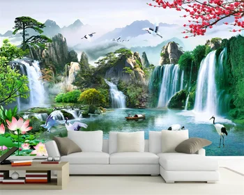 beibehang התאמה אישית חדש בסגנון סיני 3D מפל נוף טבעי ציור קיר בסלון טלוויזיה ספה חדר לימוד קלאסי טפט
