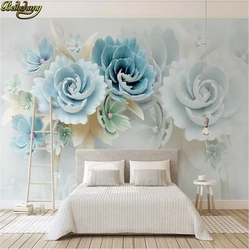 beibehang מותאם אישית 3D תמונה, ציור קיר טפט בסלון קיר חדר השינה עם תבליט פרחים כחולים צילום ציורי קיר נייר הציור.