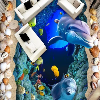 beibehang קומה הציור הים דולפין הצמחייה וחיי הבר עמיד למים אמבטיה מטבח, מרפסת נייר קיר עצמית קיר מדבקה 3D ציור קיר טפט