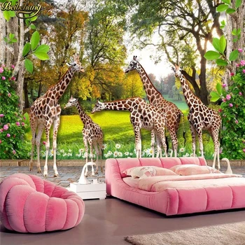 beibehang תמונה מותאמת אישית טפט קיר בעלי החיים בעולם, ג ' ירפה, בבית יער הילדים סטריאו 3D רקע קיר מסמכי עיצוב הבית