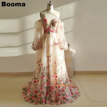Booma רקמה פרחונית שמלות לנשף מחוץ כתף קו עם שרוול ארוך רשמיות שמלות ערב לנשים 2023 מסיבת חתונה שמלות