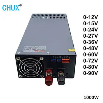 CHUX מתכוונן אספקת חשמל מיתוג 1000W 12V 15V 24V 27V 36V 48V 60V 72V 80V 90V 110V 220V AC DC LED אספקת חשמל