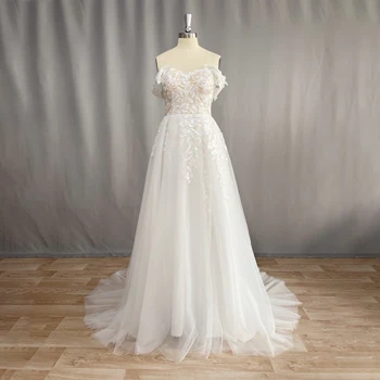 DIDEYTTAWL שיק שמלת החתונה 2023 צילום אמיתי Vestido De נוביה מתוקה הצוואר מן הכתף העצום תחרה העליון קו שמלת הכלה