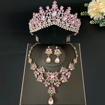 DIEZI הבארוק מלכה כלה יהלומים מלאכותיים פרח הכתר כתרים לנשים החתונה הנסיכה המלכה קריסטל ורוד כתרים תכשיטים סטים