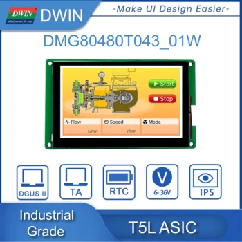 DWIN 4.3 אינץ ' 800*480 רזולוציה Inustrial&כיתה רפואית UART סדרתי HMI IPS LCD TTL/RS232/RS485 עם ציפוי Conformal