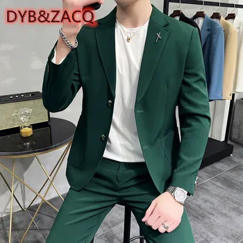 DYB&ZACQ(חליפה + חליפת מכנסיים) 2023 חדש ירוק קטן חליפת עסקים של גברים אירוסין 2-piece סט