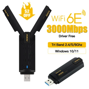 Fenvi USB WiFi 6E מתאם Tri Band AX3000 2.4 G/5G/6GHz Wi-Fi USB3.0 Dongle רווח גבוה אנטנת רשת אלחוטית מנהל ההתקן של כרטיס חינם