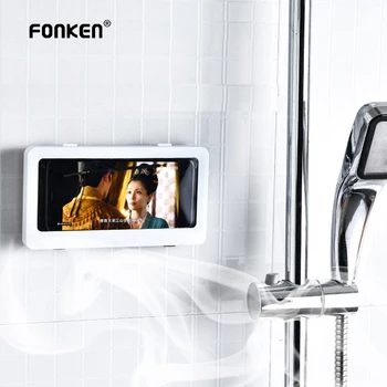 FONKEN קיר רכוב מחזיק טלפון אמבטיה עמיד למים מקרה טלפון מקלחת נייד תיבת אחסון מכוסה טלפון נייד לעמוד